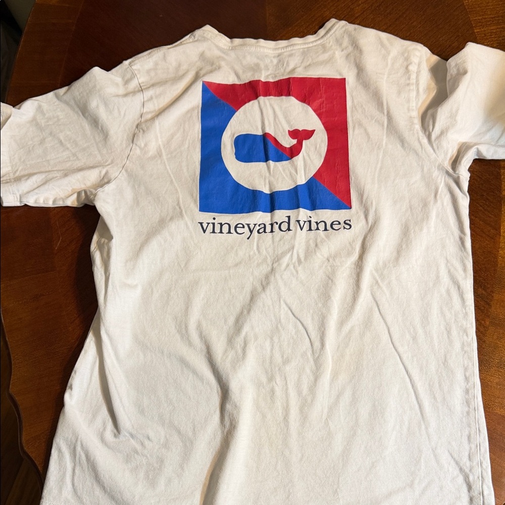 Vineyard Vines Cream Short Sleeve Tee with Logo Pocket - Picture 4 of 5